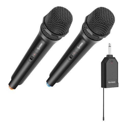 Sistema de 2 micrófonos Steren inalámbricos con receptor vhf