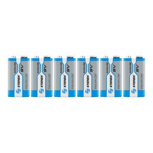 Paquete de 6 pilas Steren alcalnas de 9v