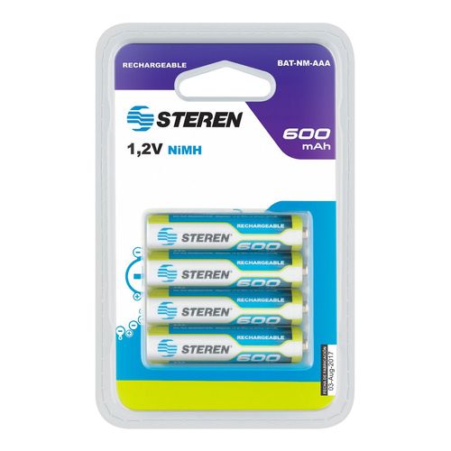 Paquete de 4 pilas Steren recargables nimh 600 mah