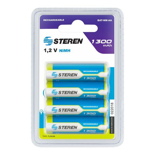 Paquete De 4 Pilas Steren Recargables "AA" NiMH 1300 mAh