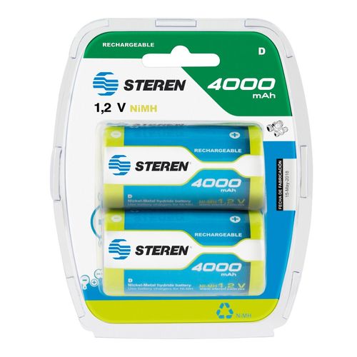 Paquete de 2 pilas Steren recargables "d" nimh 4000 mah
