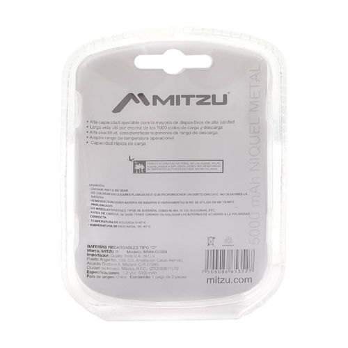 Kit de 4 baterías Mitzu tipo "d" recargables de niquel-metal de 5000 mah