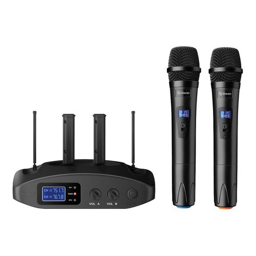 Sistema profesional de 2 micrófonos Steren uhf con batería recargable
