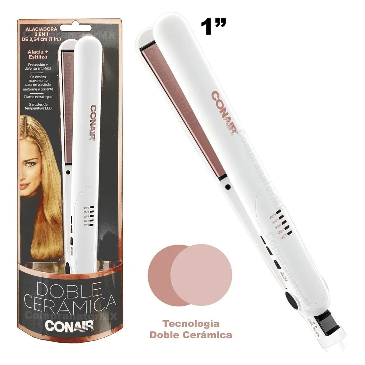 Alaciadora de cerámica Conair para cabello blanca cs221wes El Bodegón