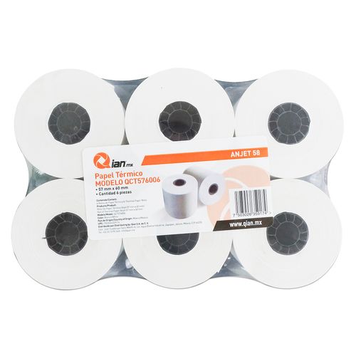 Rollos de Papel Miniprinter Qian 57mm 6 Piezas Blanco QCT576006