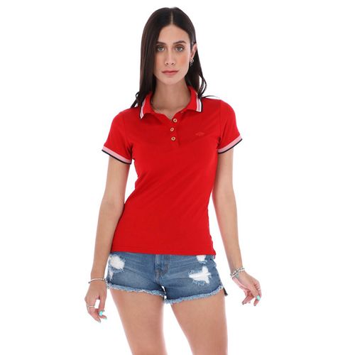 Playera Polo Para Dama Porto Blanco Rojo DPBASICS-1800