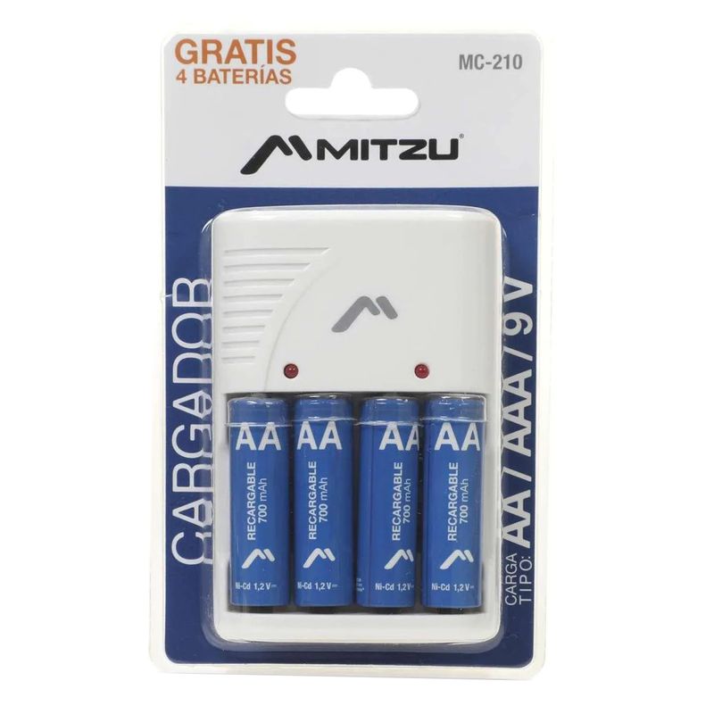 Cargador Pilas Mitzu con baterías recargables 4 AA + 4 AAA