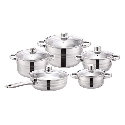 Batería De Cocina Acero Inoxidable 10 Piezas Yajad Hogar Rayas Satinadas Y201-RY10