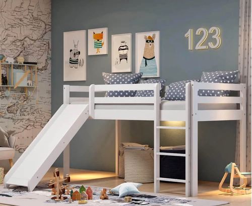 Cama Infantil House Muebles Con Resbaladilla Blanca