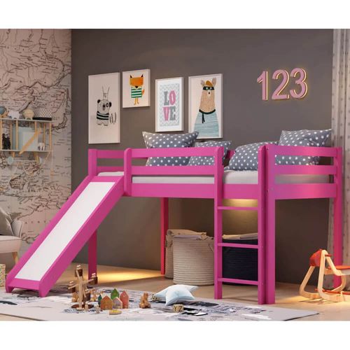 Cama Infantil House Muebles Rosa Con Resbaladilla