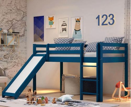 Cama Infantil House Muebles Azul Con Resbaladilla