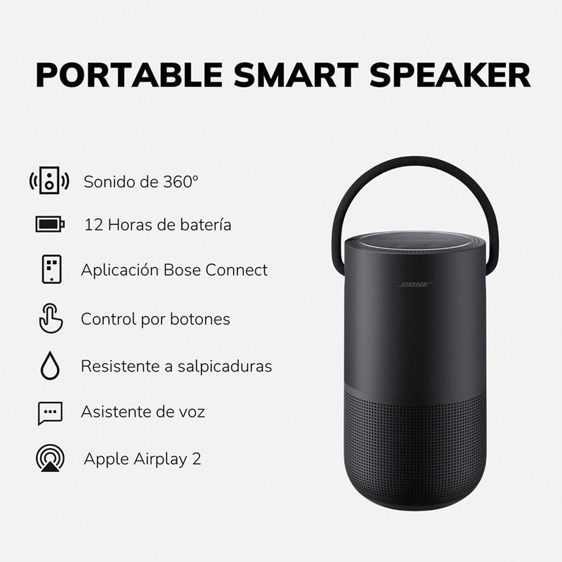 Bose - Altavoz portátil inteligente con Wi-Fi integrado, Bluetooth,  Asistente de Google y Alexa Voice Control - Triple Black Bose 829393-1100