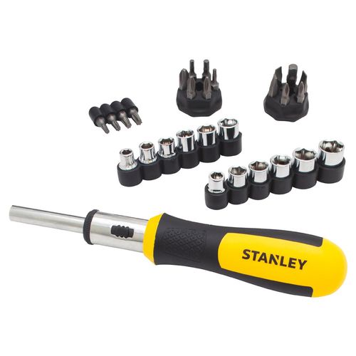 Juego de desarmador Stanley con puntas y matraca amarillo stht54925-840