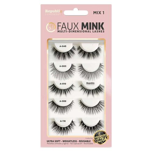 Caja De Pestañas Republic Cosmetics 3D Faux Mink Con 5 Pares MX-1