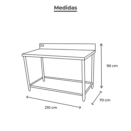 Mesa Con Respaldo Con Entrepaño de Acero Inoxidable Ferro 210cm 15421106