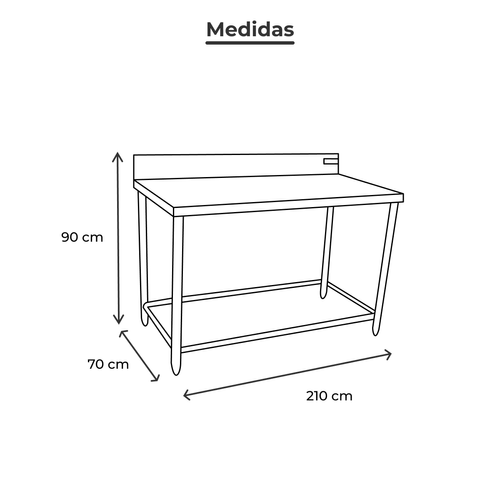 Mesa con respaldo sin entrepaño de acero inoxidable Ferro 210cm  15421103