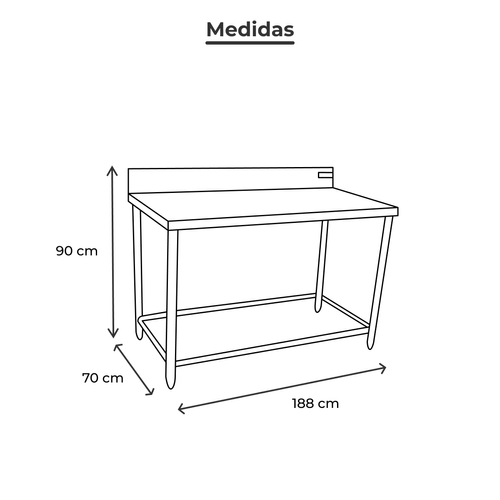 Mesa Con Respaldo Sin Entrepaño de Acero Inoxidable Ferro 188cm  15421102