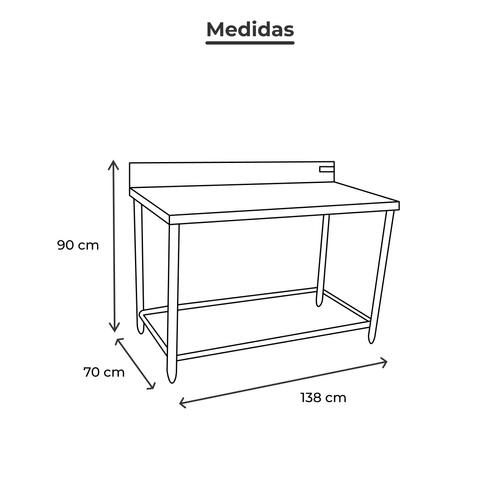 Mesa con respaldo sin entrepaño de acero inoxidable Ferro 138cm 15421101