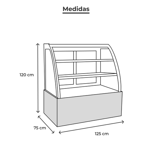 Vitrina refrigerada full glass Torrey vidrio curvo 120cm negro vfg-120c