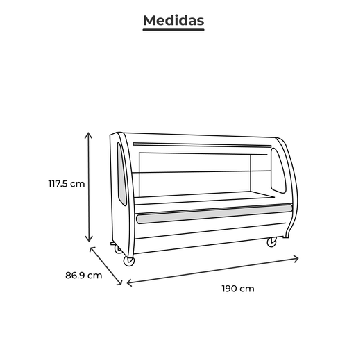Vitrina exhibidor Torrey 2 metros acero inoxidable tem200ai