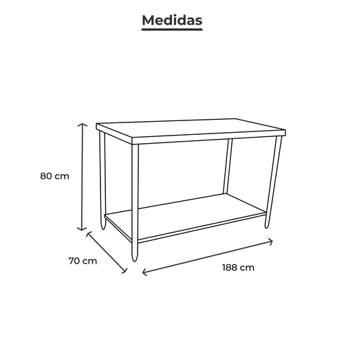 Mesa Central  Con Entrepaño Acero Inoxidable Ferro 188cm  15423105