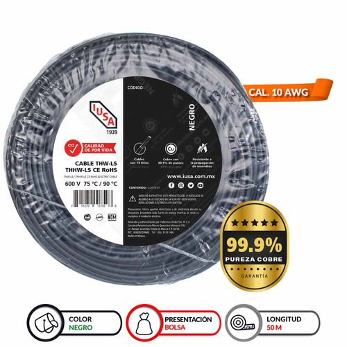 Cable thhw-ls IUSA 10 awg gro 50 m 267297