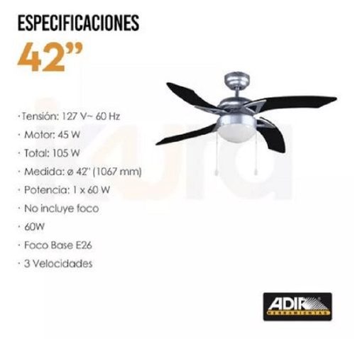 Ventilador De Techo Con Lámpara de Adir Negro 2084