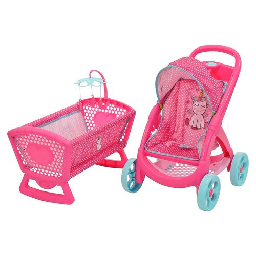 Carriolita y Cuna Muñecas Prinsel Unicornio Rosa 4060