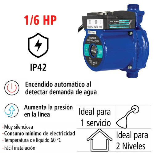 Bomba Hidráulica Presurizadora en Línea, IUSA Primo, 1/6 HP  Modelo. 619699