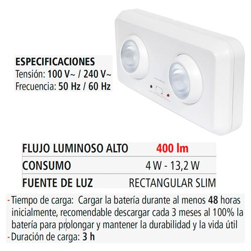 Lámpara led de emergencia IUSA 2 faros 400 lm IUSA 619551