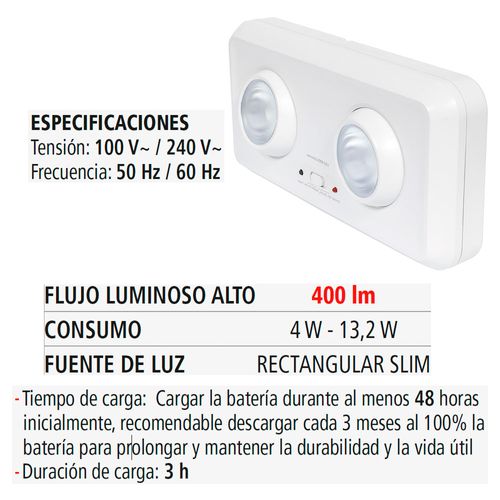 Lámpara LED de Emergencia IUSA 2 Faros 400 lm IUSA  Modelo. 619551