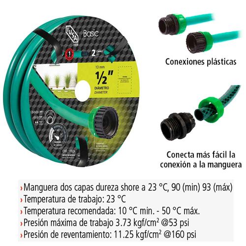 Manguera 20m Basic Bicapa con Conexiones Plásticas IUSA  Modelo. 620052