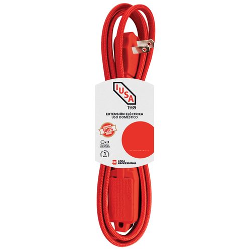 Extensión Eléctrica Trenzada IUSA, Color Rojo, 16 AWG, 5 m  Modelo. 620036