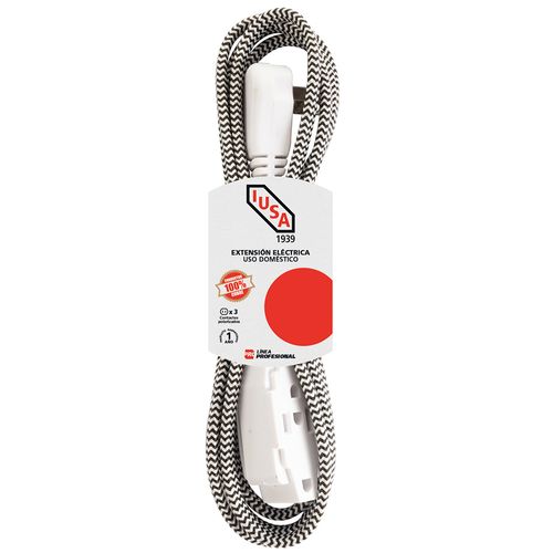 Extensión Eléctrica Trenzada IUSA Negro con Blanco 16AWG 5m  Modelo. 620026