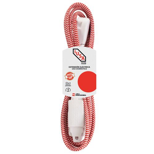 Extensión eléctrica trenzada IUSA rojo con blanco 16 awg 5m 620024