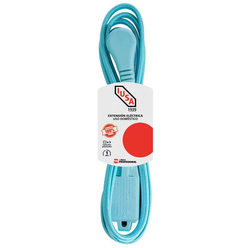 Extensión Eléctrica Trenzada IUSA Azul Turquesa 16AWG 5m  Modelo. 620038