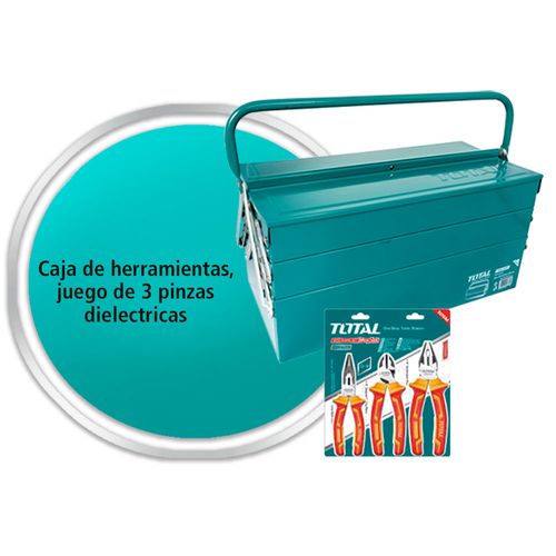 Combo caja de herramientas + juego de 3 pinzas dieléctricas Total 268801