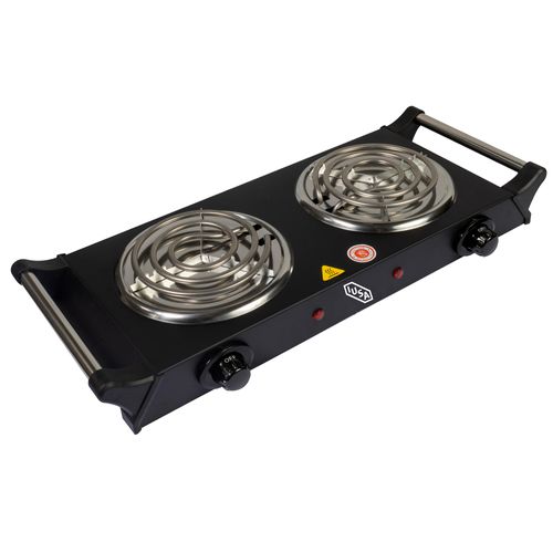 Parrilla eléctrica 2 quemadores espiral c/asa 2000 w negro IUSA 620085