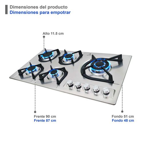 Combo Empotrable SUPRA Parrilla a Gas de 5 Q, Campana Extractora de Pared y Horno a Gas VENETA