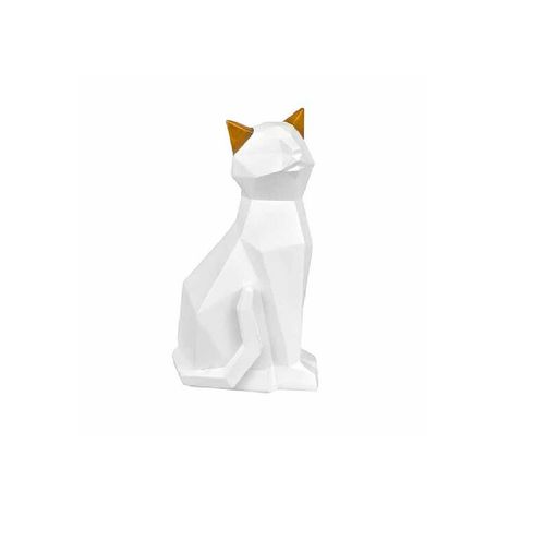 Gato siames geométrico de resina blanco/orejas doradas dma 1037wh