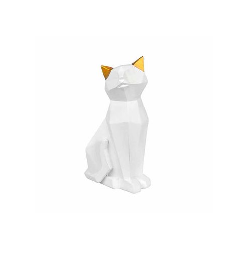 Gato siames geométrico de resina blanco/orejas doradas dma 1037wh