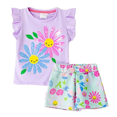 Conjunto Para Niña Choys Playera Y Short Lila/Azul 8778