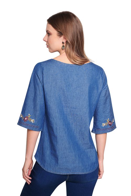 Blusa Devendi Mezclilla Bordado 213-04