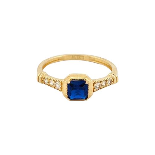 Anillo Diseño Italiano Zirconias Azul Oro 10 K