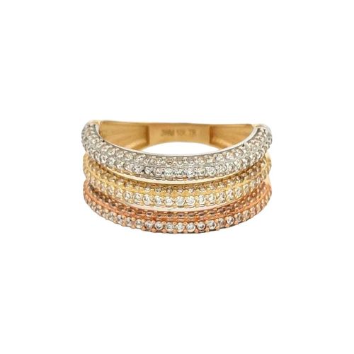 Anillo Triple Churumbela Zirconias Oro 10 K