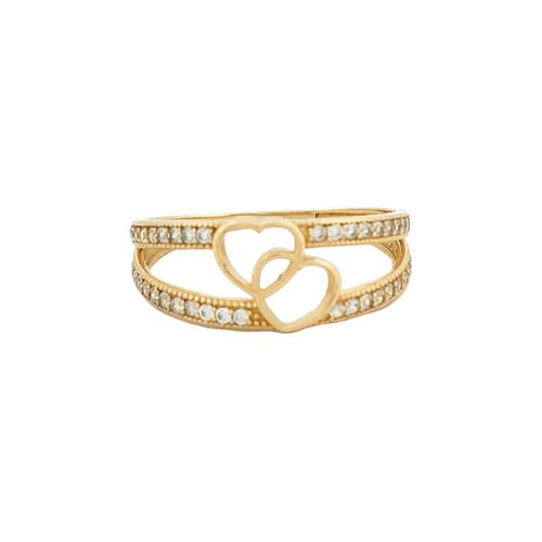 Anillo Doble Corazon Zirconias Oro 10 k