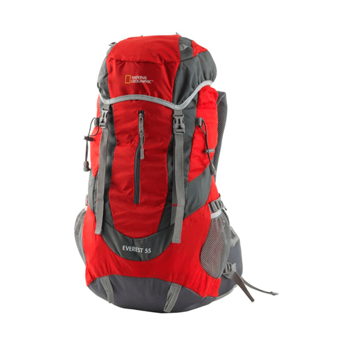 Set Trekking con Bastones de Senderismo y Mochila Roja Everest 55 Lts National Geographic Mod.MT-03