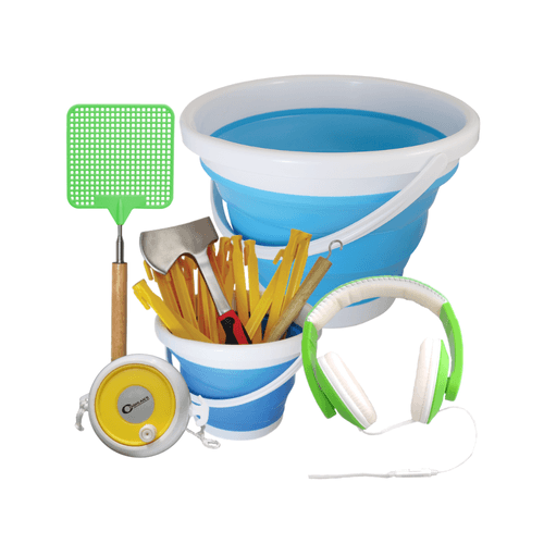 Set de cubos organizadores de 5 lt y 10 lt con tendedero retráctil, matamoscas y audífonos mod. lav