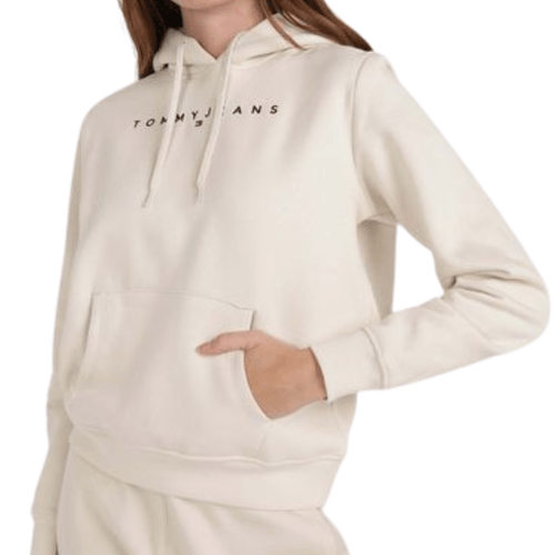 Sudadera para dama Tommy Jeans con logo bordado beige DW0DW17324 ACG