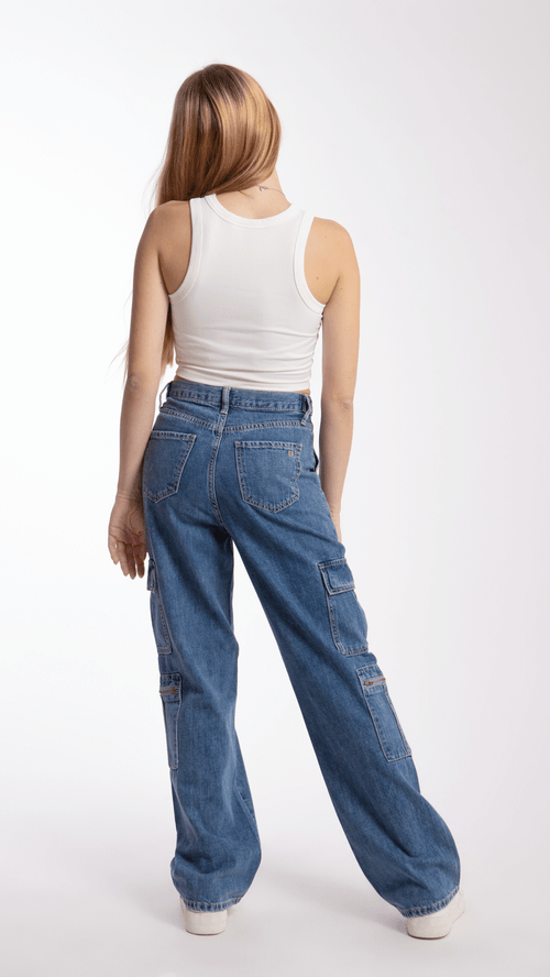 Pantalón de Dama Balam Wide Leg Cargo Azul BL6539